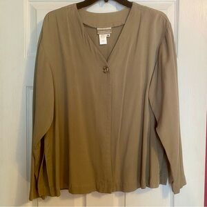 Oversized Coldwater Creek Tan Tencel Single Button Jacket Vented Hems Size M
